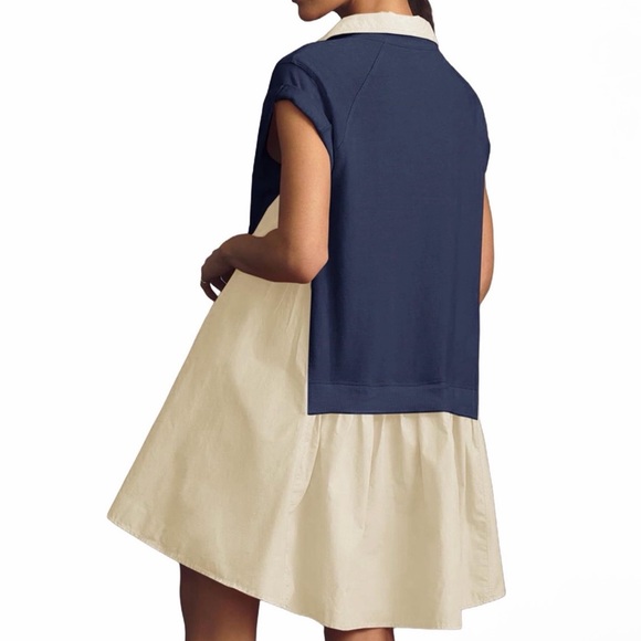 Navy Blue Top with Cream Ruffle Hem Dress - Picture 4 of 6
